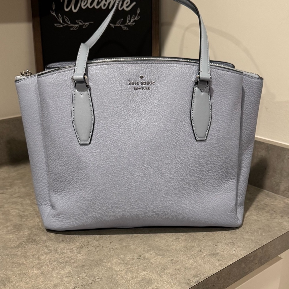 Kate Spade Monet Large Triple Compartment Tote In Dusty Blue! GUC!! Retail $399
